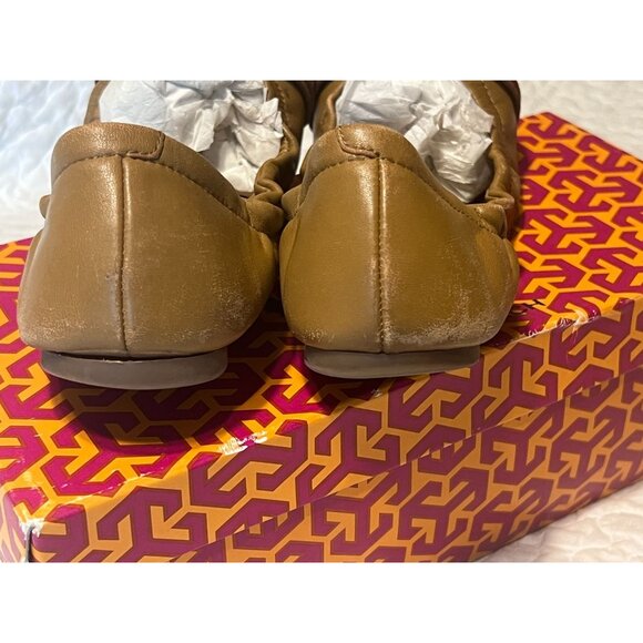 TORY BURCH Ambrose Ballet Flats Leather Camel Brown Gold Buckle Women's Size 7 B - Picture 9 of 12